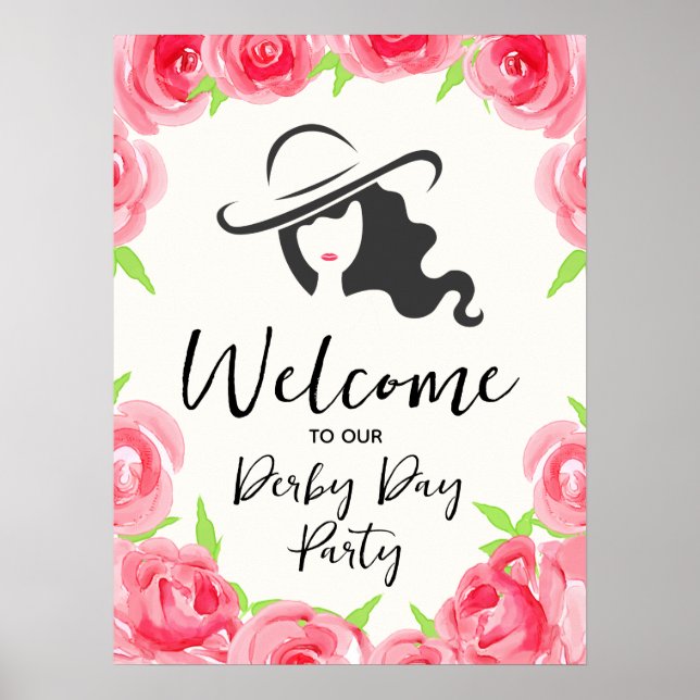 Derby Hat Lady Silhouette and Roses Welcome Poster (Vorne)
