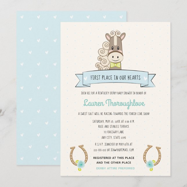 Derby Horse Baby Boy Shower Invitations (Devant / Derrière)