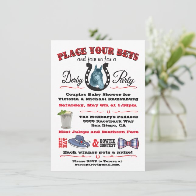Derby Horse Racing Baby Dusche Einladung (Stehend Vorderseite)