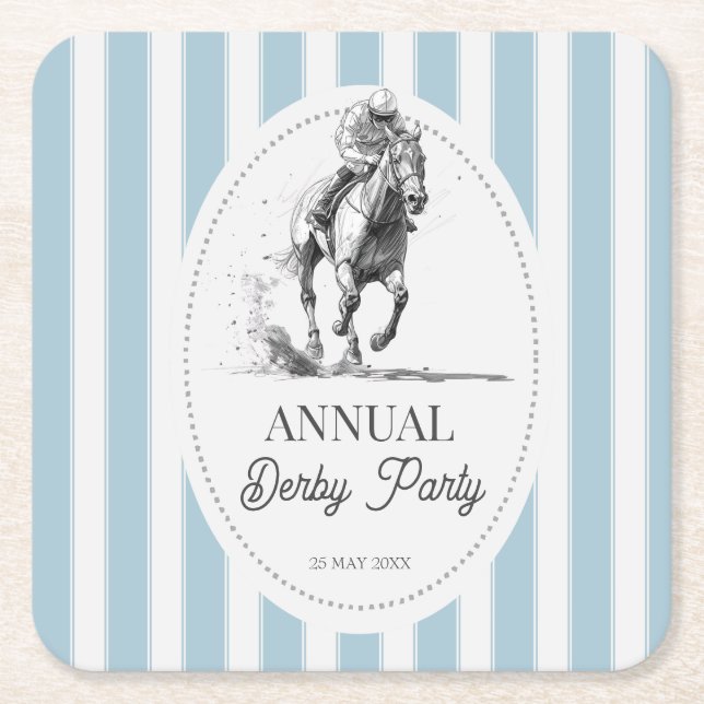 Derby horse racing party retro stripes monogrammed rechteckiger pappuntersetzer (Vorderseite)