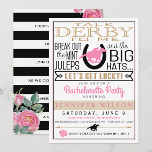 Derby Junggeselinnen-Abschied Black/Gold/Rosa Rose Einladung