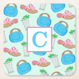 Derby Mint Julep Preppy Monogram Rechteckiger Pappuntersetzer