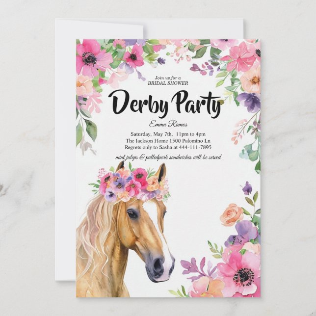  Derby Party Bridal Shower Invitation with Floral  Einladung (Vorderseite)