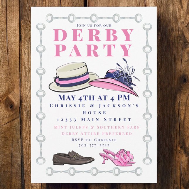 Derby Party Hat Shows Fashion Preppy Navy Einladung (Von Creator hochgeladen)