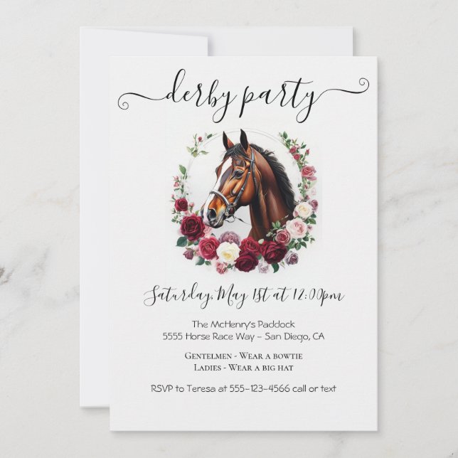  Derby Party Invitation Card with Floral (Devant)