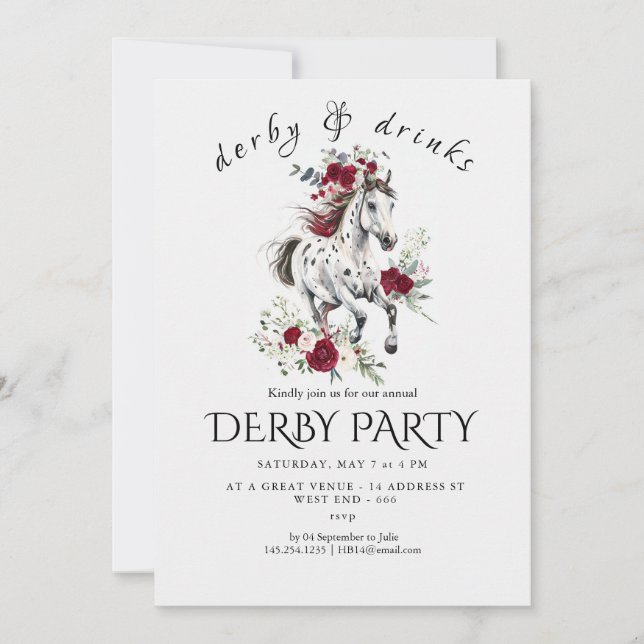 Derby Party Invitation – Floral Horse Head with Ro (Devant)