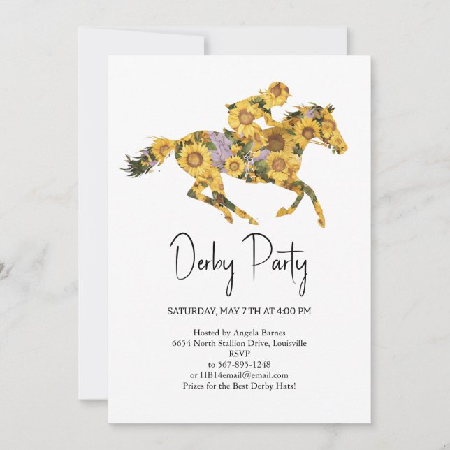  Derby Party Invitation – Floral Horse Head with S Einladung (Vorderseite)