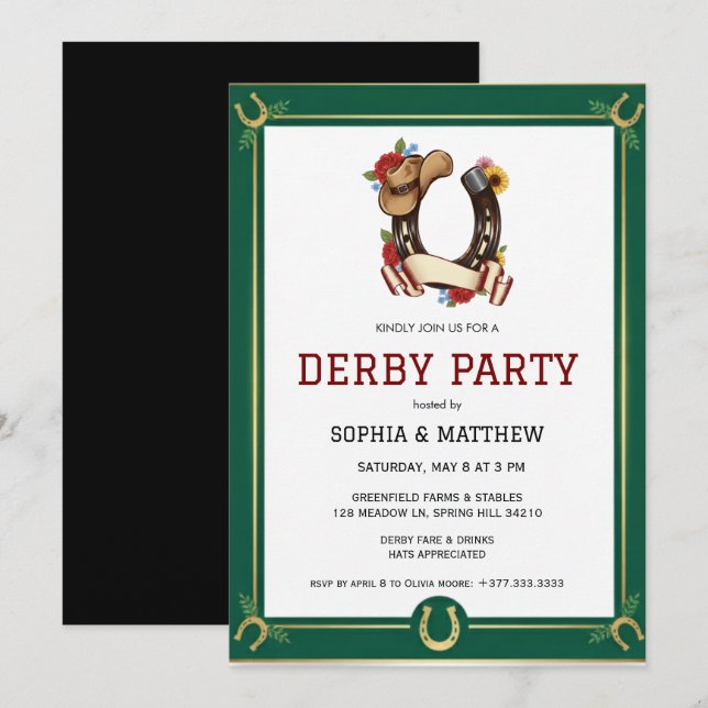 Derby Party Invitation Vintage Equestrian Style (Devant / Derrière)