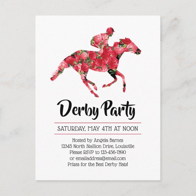 Derby Party Red Roses Racehorse Invitation (Devant)
