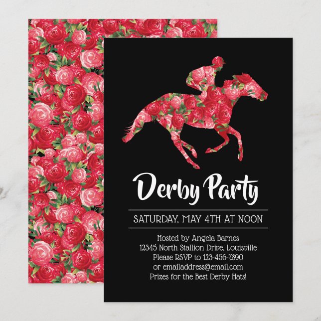 Derby Party Rote Rosen Racehorse 2 Einladung (Vorne/Hinten)