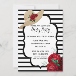 Derby Party Rote Rosen Streifen Racehorse Einladun Einladung
