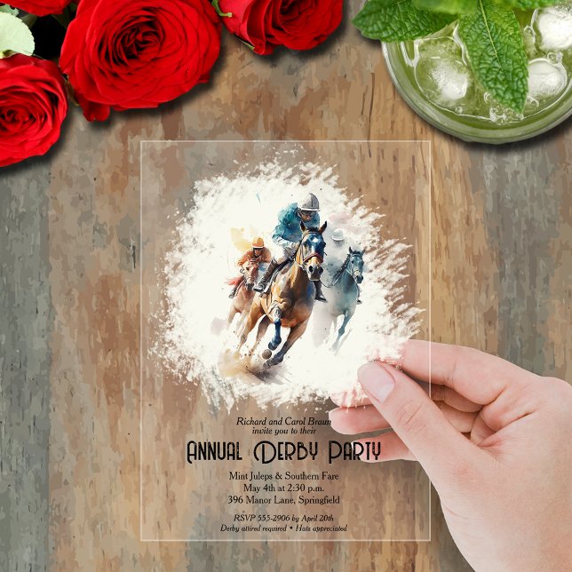 Derby Racehorses and Jockeys Party Acryleinladungen (Derby racehorses and jockeys clear acrylic party invitations)