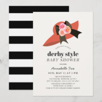 Derby Style Red Hat Rose Baby Shower Einladung