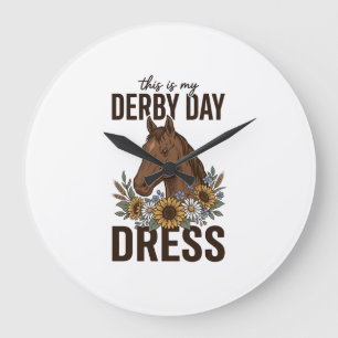 Derby-Tag-Kleid Vintage-Pferd-Blumen-Shirt-Design Große Wanduhr