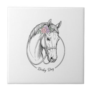 Derby-Tag Vintage Gravur Pferd Blumen Design Fliese
