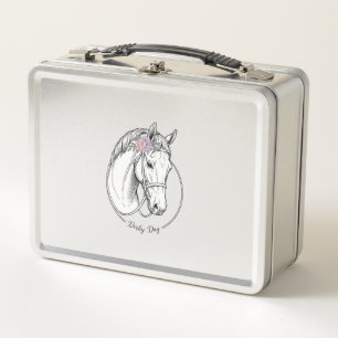 Derby-Tag Vintage Gravur Pferd Blumen Design Metall Brotdose