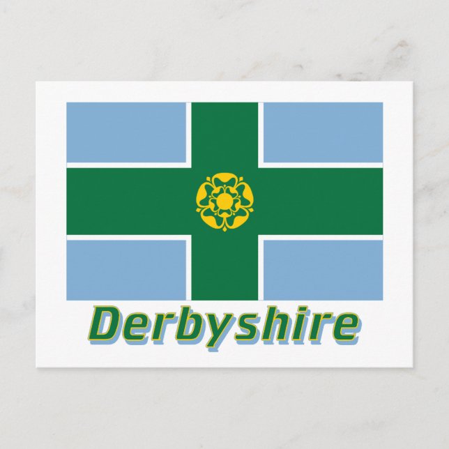 Derbyshire-Flagge mit Namen Postkarte (Vorderseite)