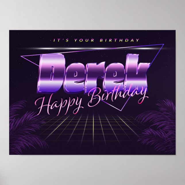 Derek Name Vorname lila retro Poster Geburtstag (Vorne)