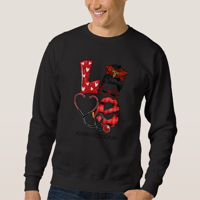 Dermatology Nurse Kariert Leopard Liebe Heart Mess Sweatshirt (Vorderseite)