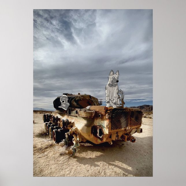 Derp Hunde auf einem Panzer in der Wüste Poster (Vorne)