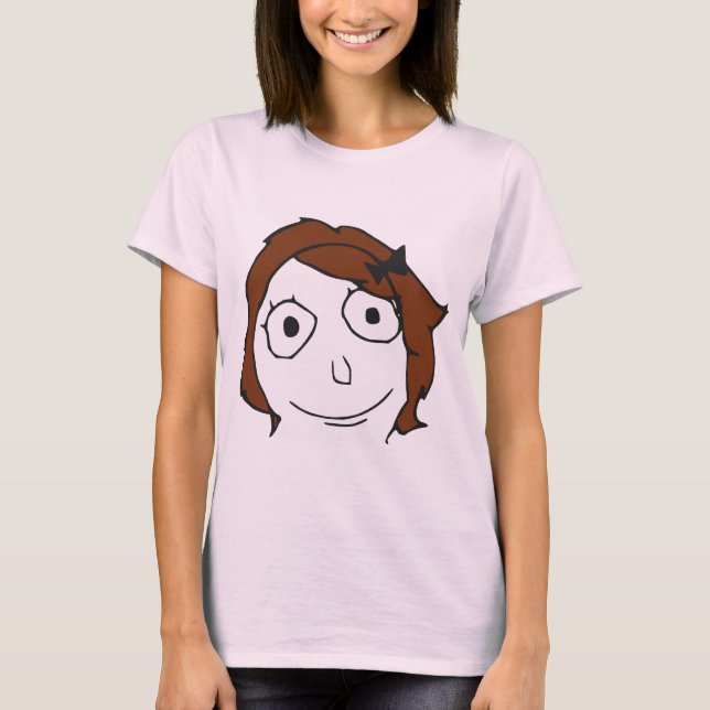 Derpina Brown Haar-Raserei-Gesicht Meme T-Shirt (Vorderseite)
