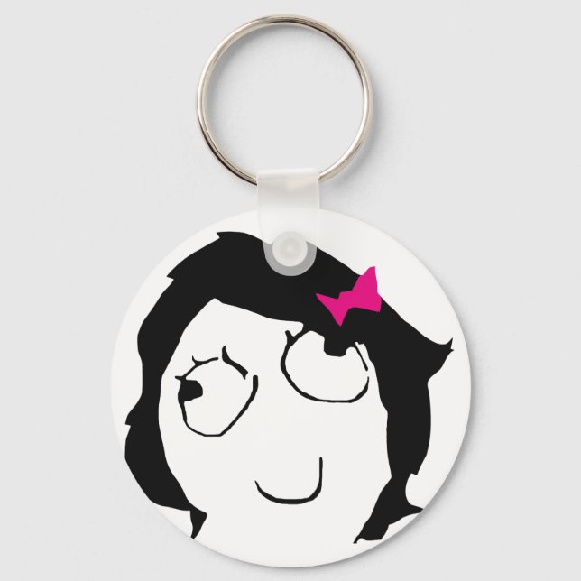 Derpina - schwarzes Haar, rosa Band Schlüsselanhänger (Vorderseite)