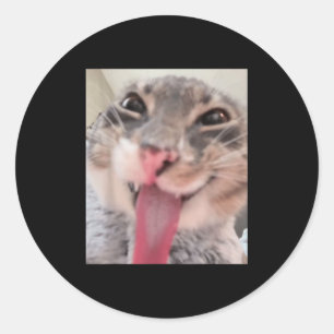Derpy Cat Tongue Out Meme Funny Weirdcore gibt mir Runder Aufkleber