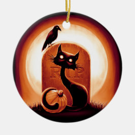 Derpy Halloween Cat von einem Grabstein Keramik Ornament