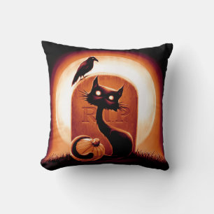 Derpy Halloween Cat von einem Grabstein Kissen