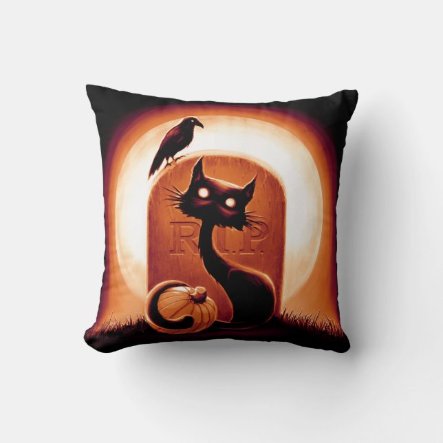 Derpy Halloween Cat von einem Grabstein Kissen (Vorderseite)