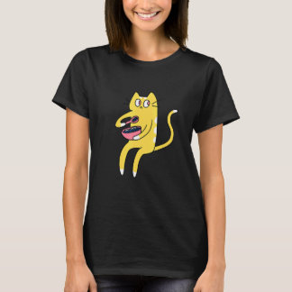 Derpy Kitty Yellow and White Cat Eating Cereal T-Shirt