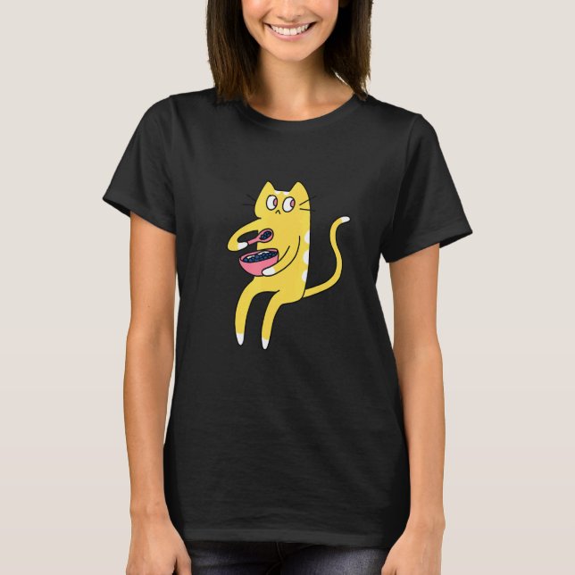 Derpy Kitty Yellow and White Cat Eating Cereal T-Shirt (Vorderseite)
