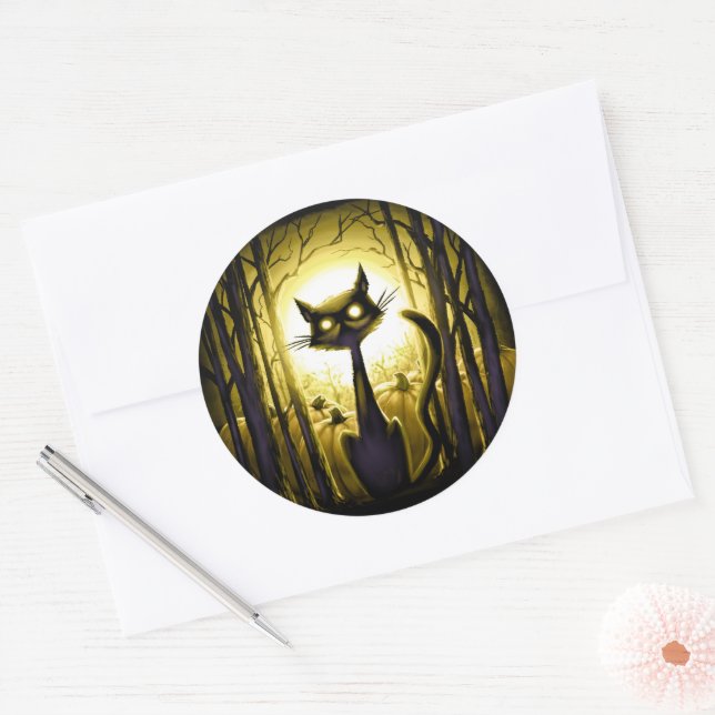 Derpy Little Halloween Cat in einem Pumpkinpflaste Runder Aufkleber (Umschlag)