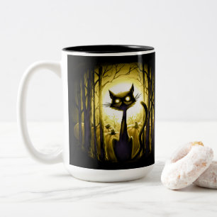 Derpy Little Halloween Cat in einem Pumpkinpflaste Zweifarbige Tasse