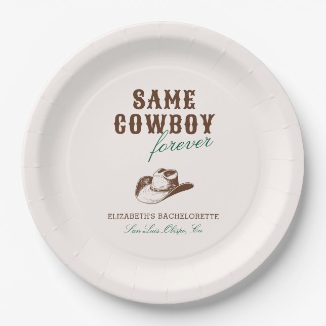 Derselbe Cowboy Forever Bachelorette Wochenende Pappteller (Vorderseite)
