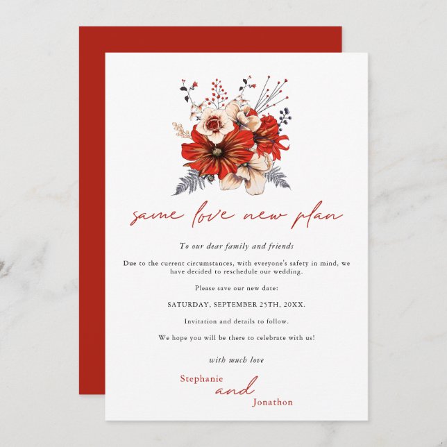 Derselbe Liebe neuer Plan Florals Cream Rot Datum Save The Date (Vorne/Hinten)