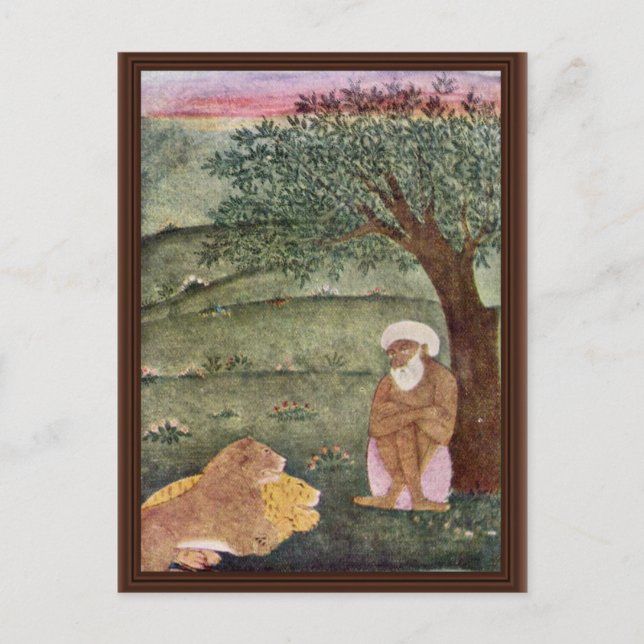 Dervisch mit Löwen und Tiger. Mogulainting. Postkarte (Vorderseite)