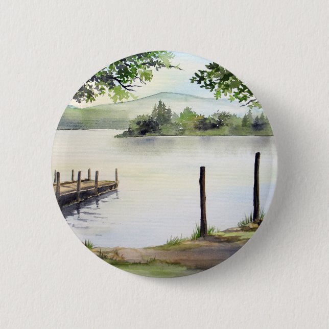 Derwent Water Keswick England Aquarellmalerei Button (Vorderseite)