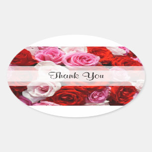 Des autocollants ovaux personnalisés "Merci" Rose