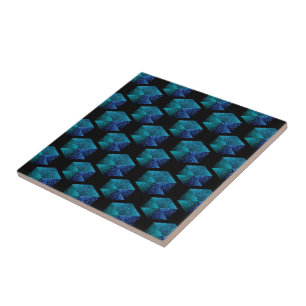 Des blauen geometrisches Musterschwarzes Fliese