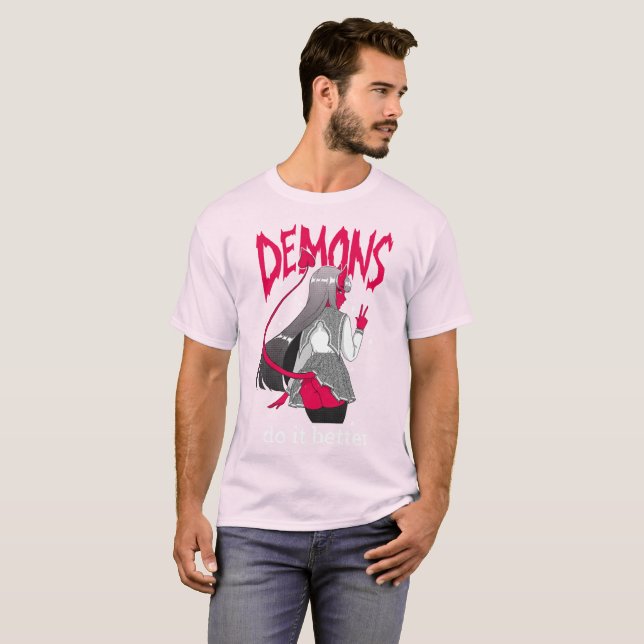des démons il améliorent le T-shirt foncé (Devant entier)