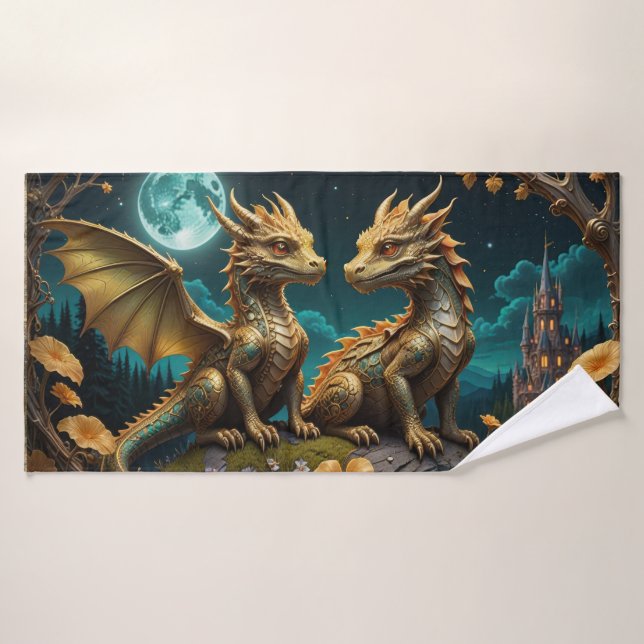 Des dragons au clair de lune (Serviette de bain)