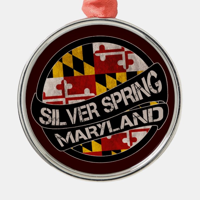Des Flaggen-Schmutzes Silver Spring Maryland runde Silbernes Ornament (Vorne)