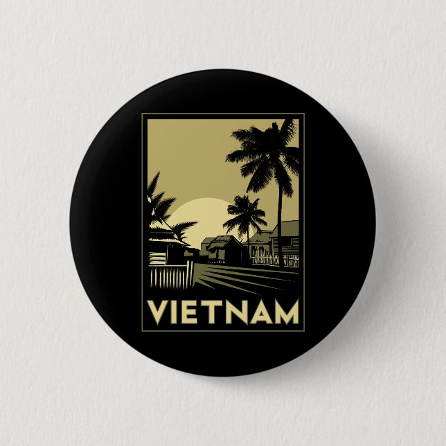 des Kunst-Dekos Vietnams Südostasien retro Reise Button (Vorderseite)