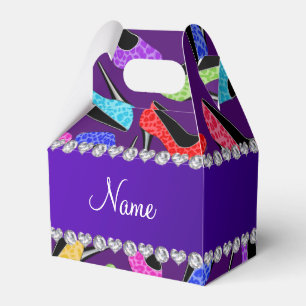 Des lila hoher Heels Regenbogen-Leoparden des Geschenkschachtel