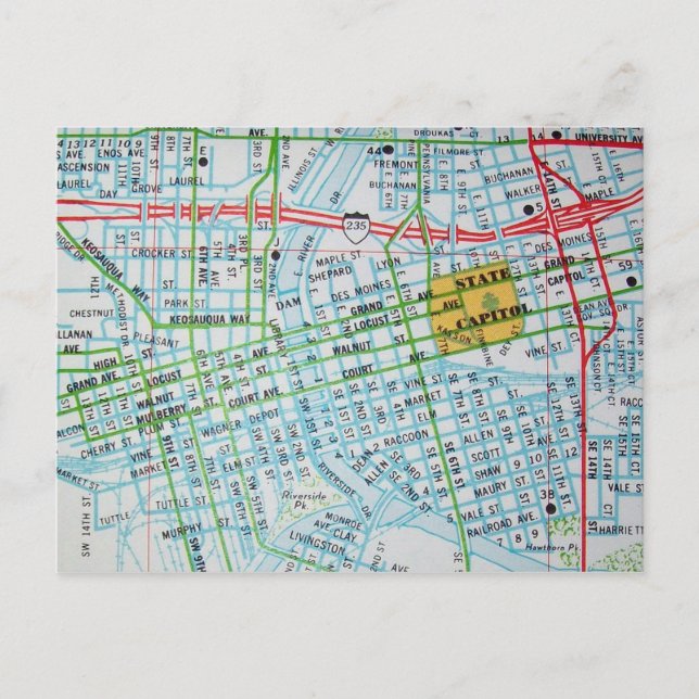 DES MOINES, IA Vintage Karte Postkarte (Vorderseite)