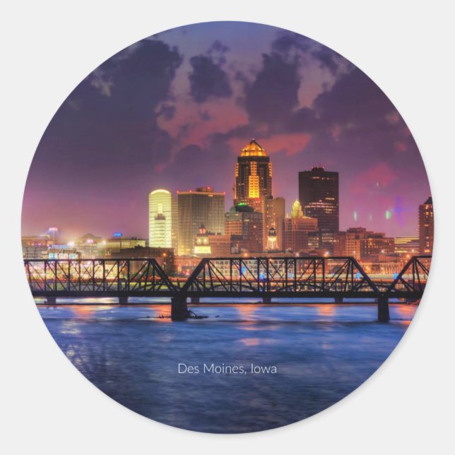 Des Moines, Iowa City Runder Aufkleber (Vorderseite)