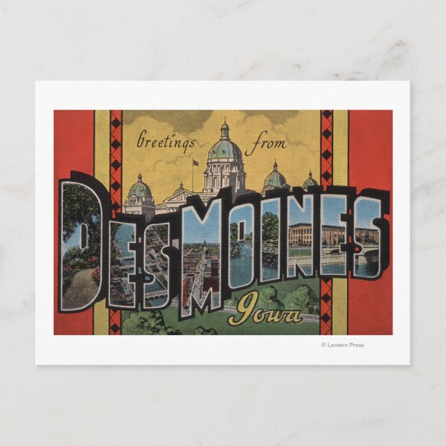 Des Moines, Iowa - Große Buchstabenszenen Postkarte (Vorderseite)