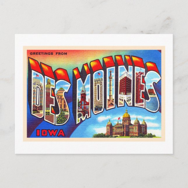 Des Moines Iowa IA Vintage Postkarte für Großbuchs (Vorderseite)