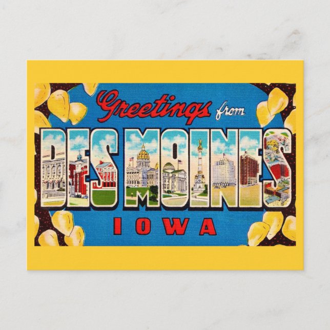 Des Moines Iowa Retro-Postkarte Postkarte (Vorderseite)
